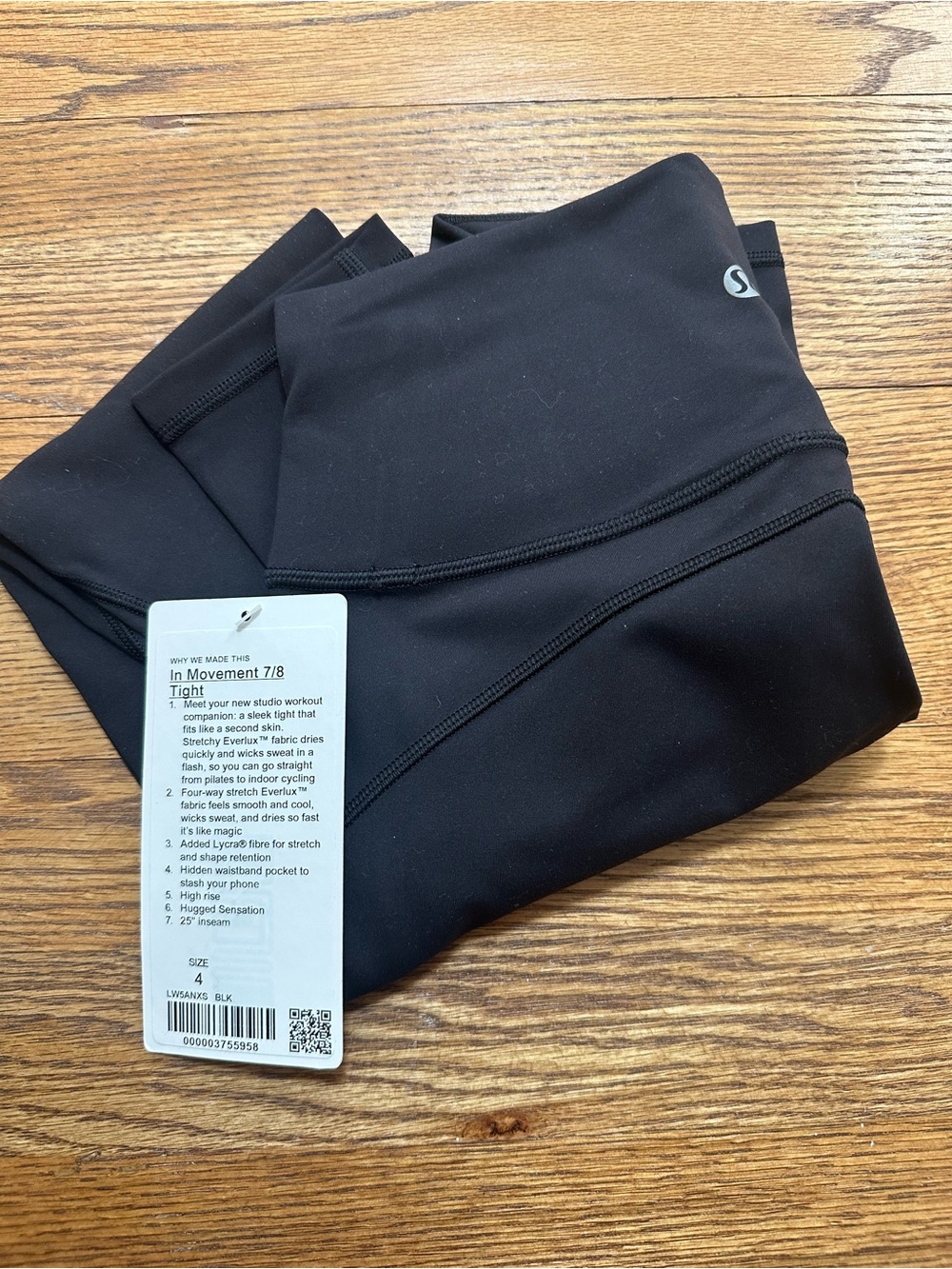 NWT Lululemon Lululemon In Movement 7/8 Tight Everlux 25" in black